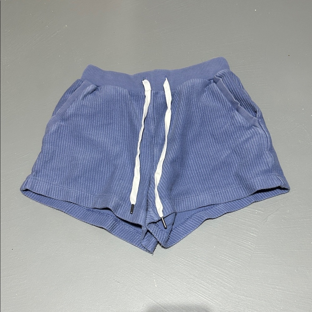 Aerie Blue Ribbed Shorts with Pockets and Drawstring